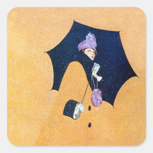 Schirm und Schnee von C Coles Phillips Quadratischer Aufkleber