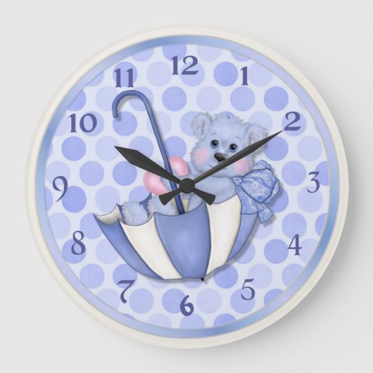 Schirmbären Blau - Anpassen Große Wanduhr (Vorderseite)