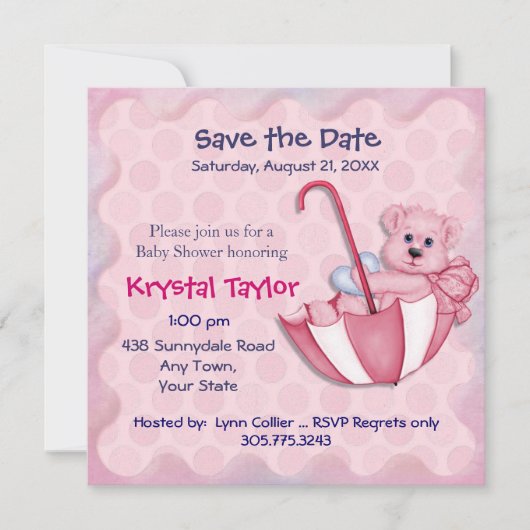 Schirmbären Pink - Einladung (Vorderseite)