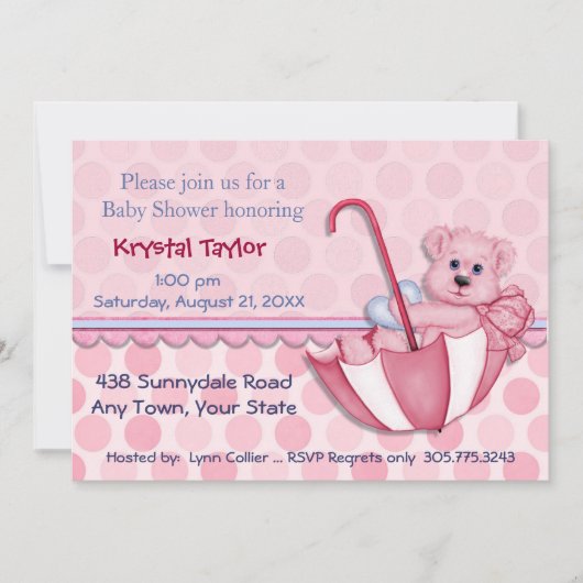 Schirmbären Pink - Einladung (Vorderseite)