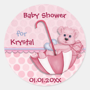 Schirmbeere Pink Polka Dot Baby Dusche Runder Aufkleber