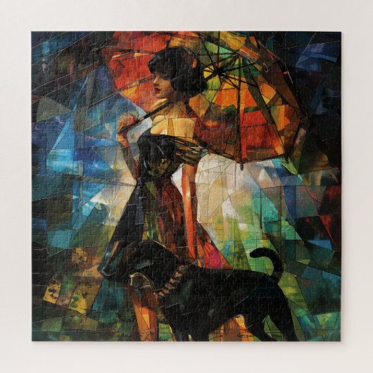 Schirmweibchen mit Hund Puzzle (Vertikal)