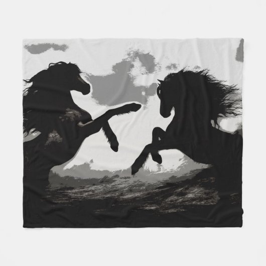 Schlacht bei den Pferden - Pferde Kunst Fleecedecke (Vorderseite (Horizontal))