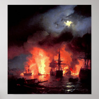 Schlacht um Cesme in der Nacht Poster