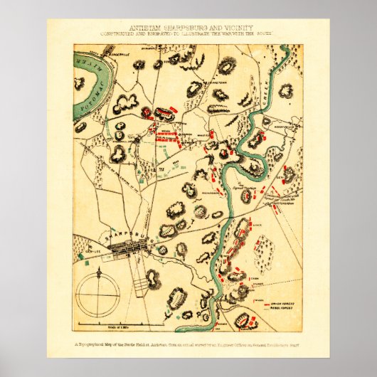 Schlacht von Antietam - Panoramabalkarte Ziviler K Poster (Vorne)