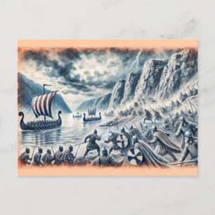 Schlacht von Stiklestad in der Zeichnend Pastelhal Postkarte