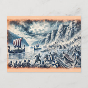 Schlacht von Stiklestad in der Zeichnend Pastelhal Postkarte