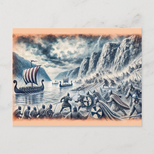 Schlacht von Stiklestad in der Zeichnend Pastelhal Postkarte (Vorderseite)