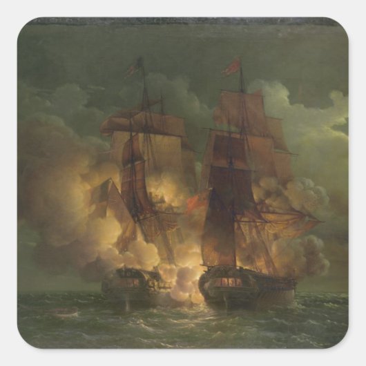 Schlacht zwischen der französischen Frigate 'Areth Quadratischer Aufkleber (Vorderseite)