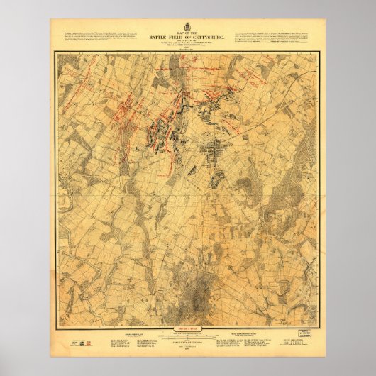 Schlachtfeld von Gettysburg Karte von John Bacheld Poster (Vorne)