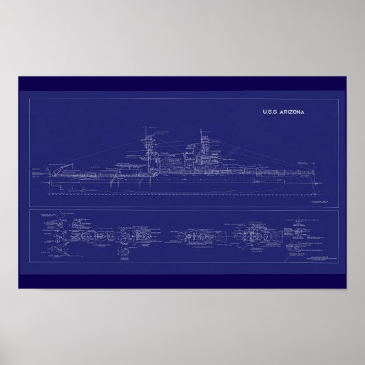Schlachtschiff USS Arizona Blaupause Poster (Vorne)