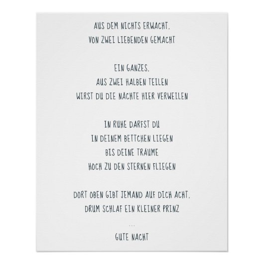 "Schlaf ein kleiner Prinz" Poster (Vorderseite)