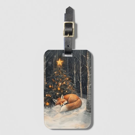 Schlaf Fox Whimsical Rustikale Weihnachten Gepäckanhänger (Vorderseite Vertikal)