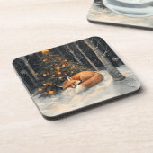 Schlaf Fox Whimsical Rustikale Weihnachten Getränkeuntersetzer (Linke Seite)