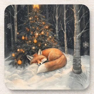 Schlaf Fox Whimsical Rustikale Weihnachten Getränkeuntersetzer