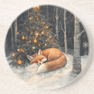 Schlaf Fox Whimsical Rustikale Weihnachten Getränkeuntersetzer