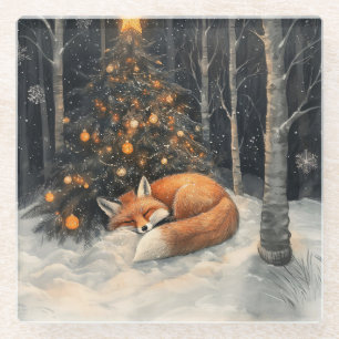 Schlaf Fox Whimsical Rustikale Weihnachten Glasuntersetzer