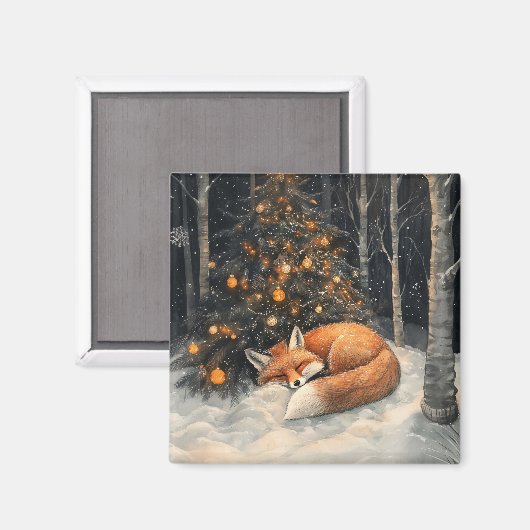 Schlaf Fox Whimsical Rustikale Weihnachten Magnet (Vorderseite/Rückseite)