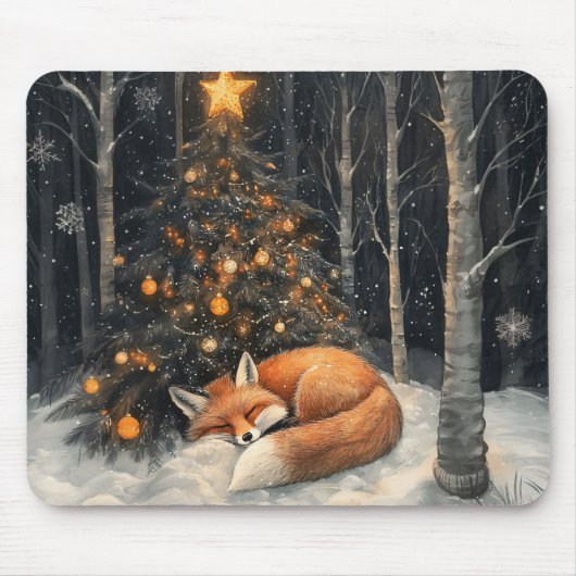 Schlaf Fox Whimsical Rustikale Weihnachten Mousepad (Vorne)
