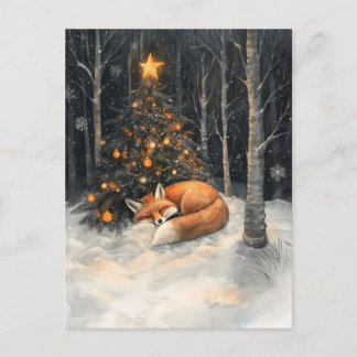 Schlaf Fox Whimsical Rustikale Weihnachten Postkarte
