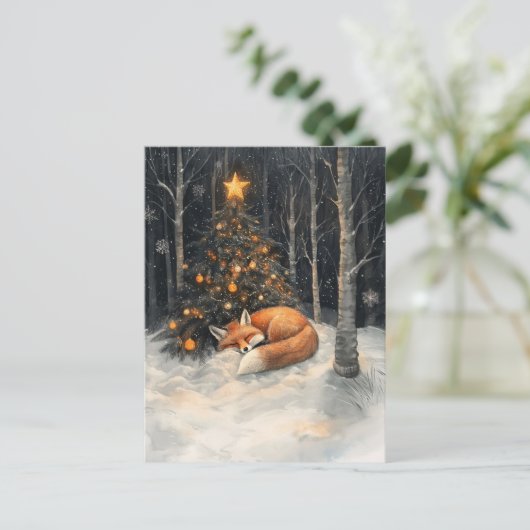 Schlaf Fox Whimsical Rustikale Weihnachten Postkarte (Stehend Vorderseite)