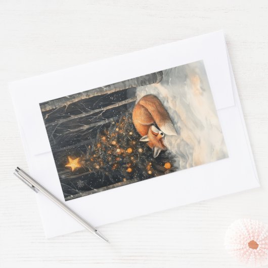 Schlaf Fox Whimsical Rustikale Weihnachten Rechteckiger Aufkleber (Umschlag)