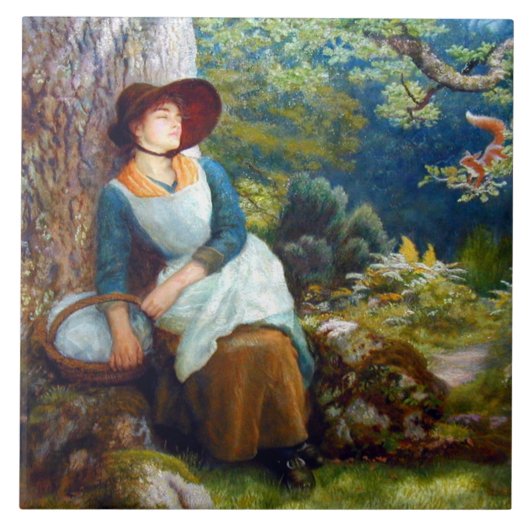 Schlaf im Wald (von Arthur Hughes) Fliese (Vorderseite)