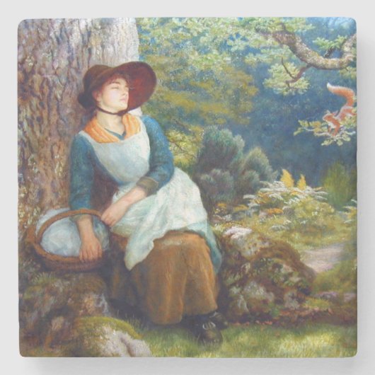 Schlaf im Wald (von Arthur Hughes) Steinuntersetzer (Vorderseite)