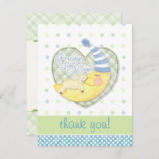 Schlaf Lamb & Mann im Mond Baby Danke. Dankeskarte (Vorne/Hinten)