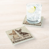 Schlaf mit Chihuahua Glasuntersetzer (Schrägansicht)