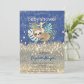 Schlaf Sloth Glitzer Bokeh Baby Dusche Einladung (Stehend Vorderseite)