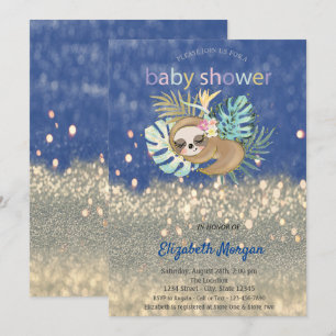 Schlaf Sloth Glitzer Bokeh Baby Dusche Einladung