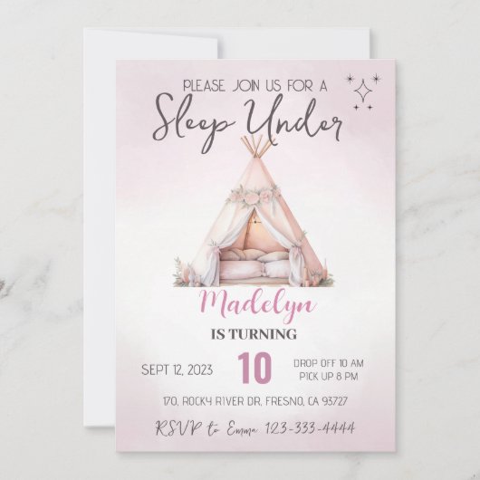 Schlaf unter dem Boho Teepee-Schläfenleepover spät Einladung (Vorderseite)