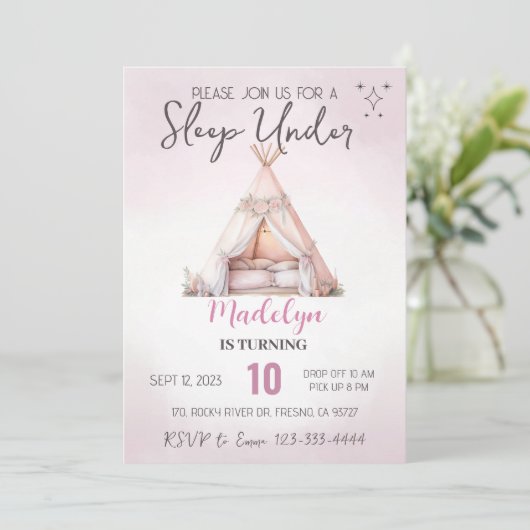 Schlaf unter dem Boho Teepee-Schläfenleepover spät Einladung (Stehend Vorderseite)