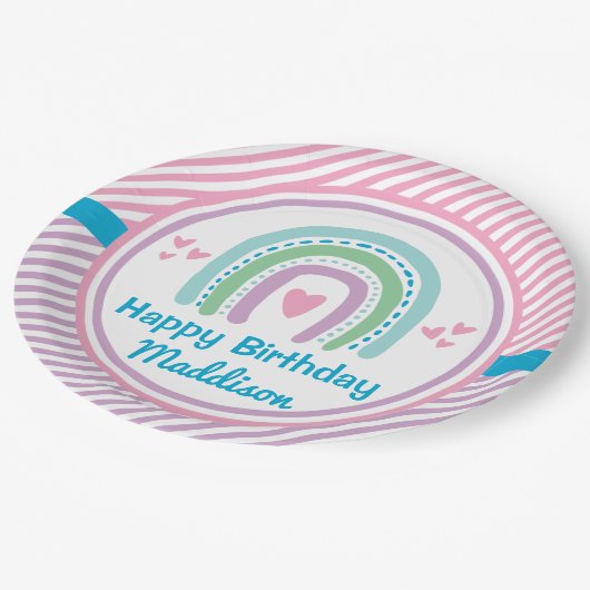 Schlaf unter halbem Schlaf über Regenbogen Pappteller (Schrägansicht)