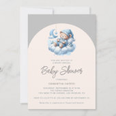 Schlafbär auf Cloud-Blue & Grey-Jungen-Babydusche Einladung (Vorderseite)