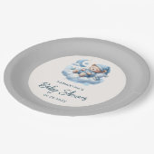 Schlafbär auf Cloud Graue & Blue-Junge-Babydusche Pappteller (Schrägansicht)