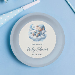 Schlafbär in der Cloud dusty blue boy baby dusche Pappteller