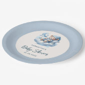 Schlafbär in der Cloud dusty blue boy baby dusche Pappteller (Schrägansicht)