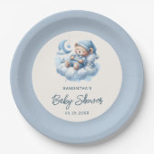 Schlafbär in der Cloud dusty blue boy baby dusche Pappteller (Vorderseite)