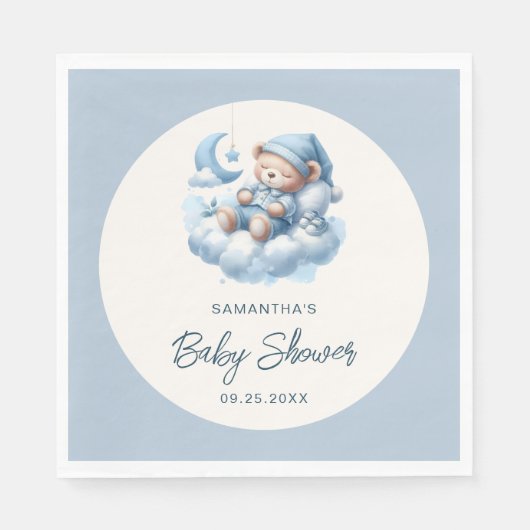 Schlafbär in der Cloud dusty blue boy baby dusche Serviette (Vorderseite)