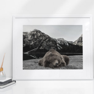 Schlafbär Rustikale Kabinendekoration Landschaft Poster