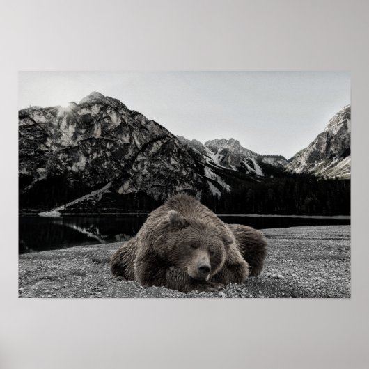Schlafbär Rustikale Kabinendekoration Landschaft Poster (Vorne)