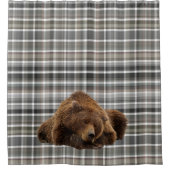 Schlafbär Rustikale neutrale karierte Kabine Bauer Duschvorhang (Vorderseite)