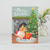 Schlafbär Santa Anzug Weihnachtsbaum Kamin Feiertagskarte (Stehend Vorderseite)