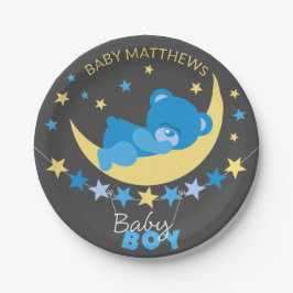 Schlafboy Teddy Bear auf Mond Babydusche Pappteller