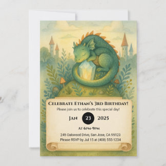 Schlafdrache mit Kristall zum Geburtstag in Mairyt Einladung