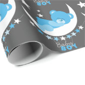 Schlafen Baby Boy Teddy Bear auf Moon Pattern Geschenkpapier (Rolleneckpunkt)