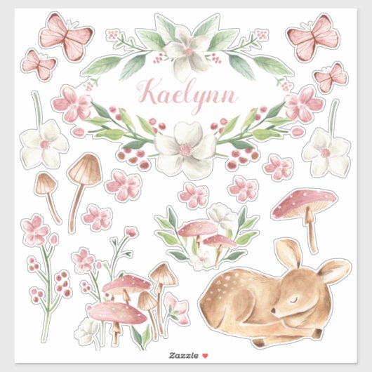 Schlafen Baby Deer Pink Mushroom Patch Set Stic Aufkleber (Blatt)