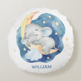 Schlafen Baby Elephant Moon Stars Boy Kinderzimmer Rundes Kissen